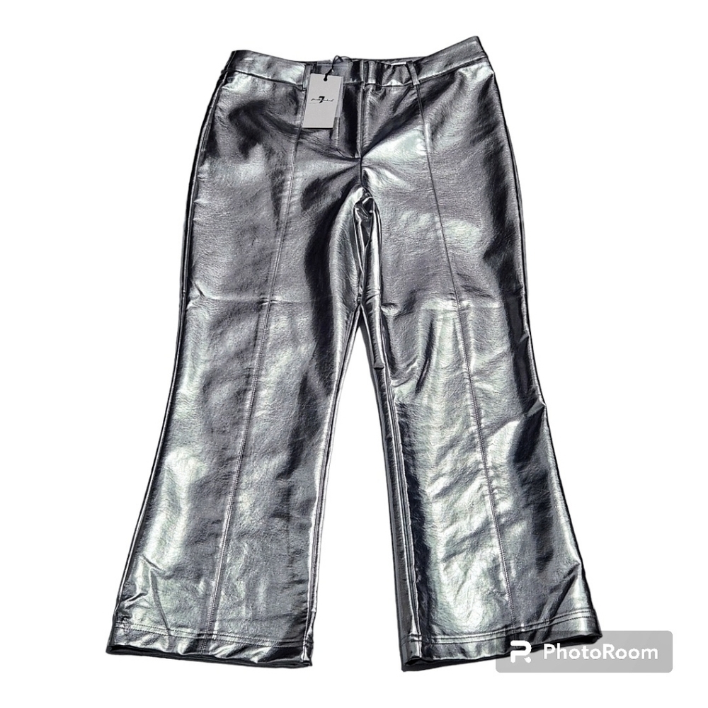 7 For All Mankind Silver Metallic  Coated Faux Leather Jeans Womes SIZE US Large - Picture 4 of 13